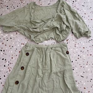 Olive Green Button-Detail 2 piece set